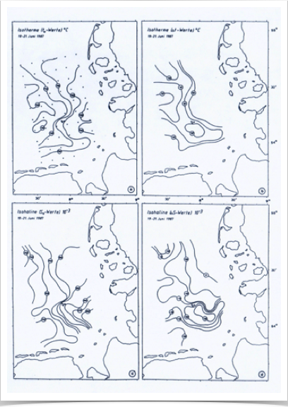 Oceanographic parameters associated with larval transport and fish recruitment - studies of isotherms and isohalines.